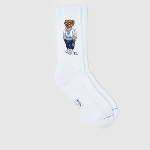 NWT Polo Ralph Lauren Men's  Socks 10-13 POLO BEAR HUGE GRAPHIC Crew WHITE
